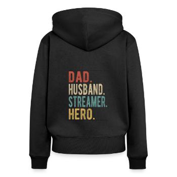 Streamer Papa Ehemann Held - Frauen Premium Bio Zip Hoodie - Schwarz - Hinten - Julia (174cm)