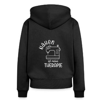 Nähen ist meine Therapie - Frauen Premium Bio Zip Hoodie - Schwarz - Hinten - Julia (174cm)