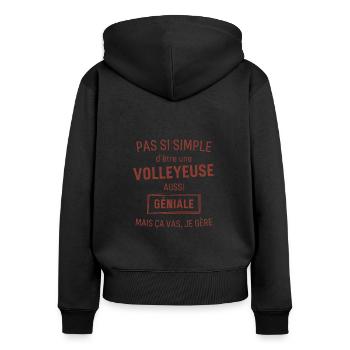 VOLLEYEUSE GÉNIALE rouge brunâtre foncé - Sweat à capuche zippé Premium bio Femme - noir - Dos - Julia (174cm)