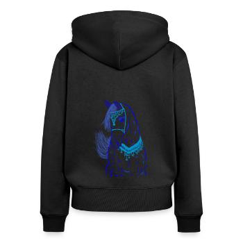 Cheval - Sweat à capuche zippé Premium bio Femme - noir - Dos - Julia (174cm)