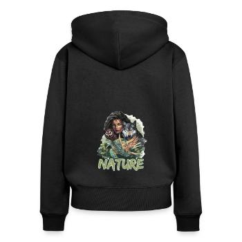 Natur Wolf Eule Schildkröte Frau für - Frauen Premium Bio Zip Hoodie - Schwarz - Hinten - Julia (174cm)