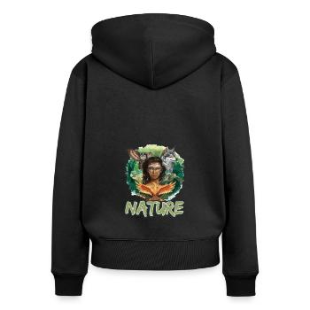 Natur Wolf Eule Schildkröte Frau für - Frauen Premium Bio Zip Hoodie - Schwarz - Hinten - Julia (174cm)