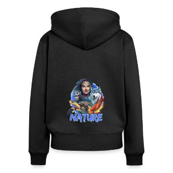Natur Wolf Eule Schildkröte Frau für - Frauen Premium Bio Zip Hoodie - Schwarz - Hinten - Julia (174cm)
