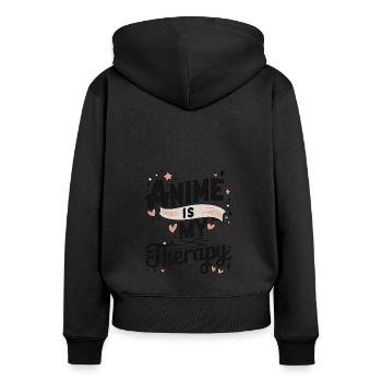 Anime ist meine Therapie - Frauen Premium Bio Zip Hoodie - Schwarz - Hinten - Julia (174cm)