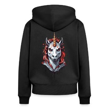 Dunkles Vampir Einhorn Halloween Design - Frauen Premium Bio Zip Hoodie - Schwarz - Hinten - Julia (174cm)