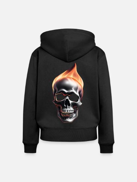 Schädel in Flammen - Frauen Premium Bio Zip Hoodie - Schwarz