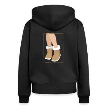 Schaffellstiefel mit Beinen - Frauen Premium Bio Zip Hoodie - Schwarz - Hinten - Julia (174cm)
