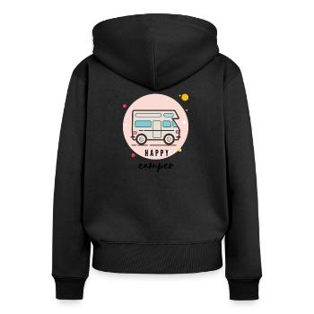T-shirt camping-car heureux - Van Life- voyage - Sweat à capuche zippé Premium bio Femme - noir - Dos - Julia (174cm)