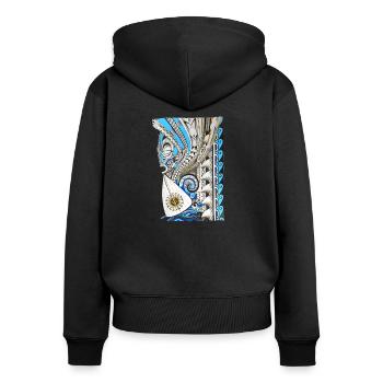 Tahitian Kanu Vaa - Frauen Premium Bio Zip Hoodie - Schwarz - Hinten - Julia (174cm)