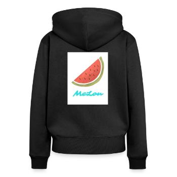 Melon - Frauen Premium Bio Zip Hoodie - Schwarz - Hinten - Julia (174cm)