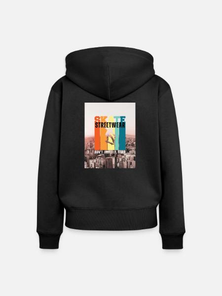 Streetwear - Frauen Premium Bio Zip Hoodie - Schwarz