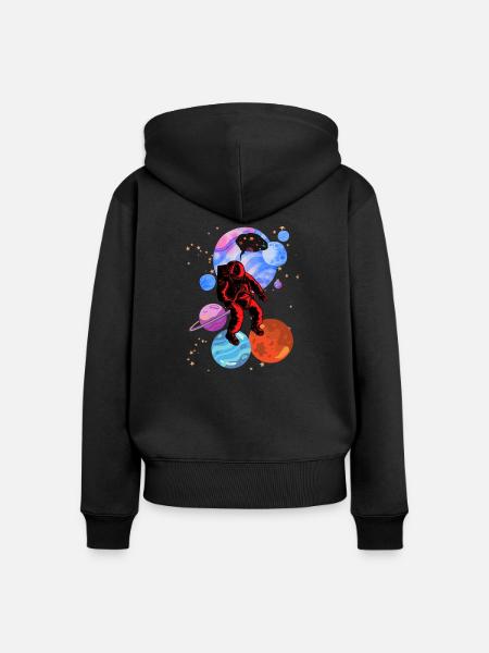Astronaut Stencil-Stile - Frauen Premium Bio Zip Hoodie - Schwarz