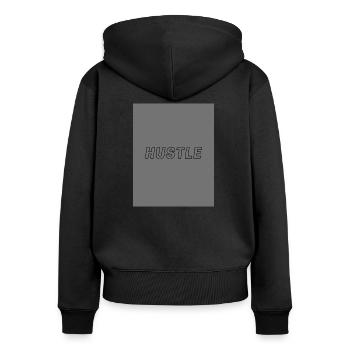 hustle - Frauen Premium Bio Zip Hoodie - Schwarz - Hinten - Julia (174cm)