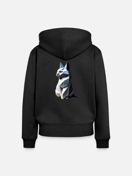 Gray Cat Origami Profil, - Frauen Premium Bio Zip Hoodie - Schwarz