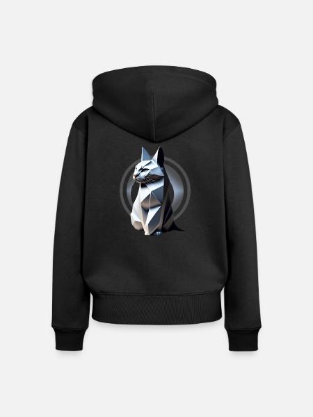 Graue Katze im Origami-Stil - Frauen Premium Bio Zip Hoodie - Schwarz