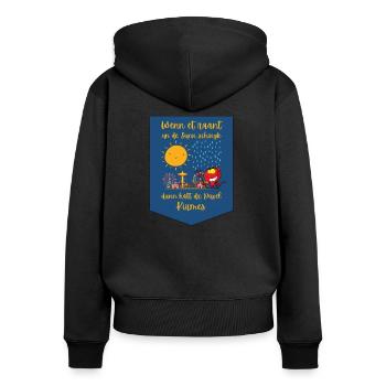 wenn et räänt un de Sunn schingk hätt Düvel Kirmes - Frauen Premium Bio Zip Hoodie - Schwarz - Hinten - Julia (174cm)