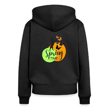 Spring Design - Spring time Dog + Butterfly - Women's Premium Organic Zip Hoodie - black - Back - Julia (174cm)