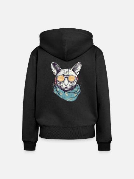 Katzengelbe Brille - Frauen Premium Bio Zip Hoodie - Schwarz
