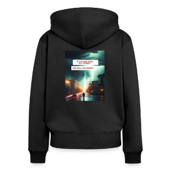 Wie wirst du wachsen? - Frauen Premium Bio Zip Hoodie - Schwarz - Hinten - Julia (174cm)