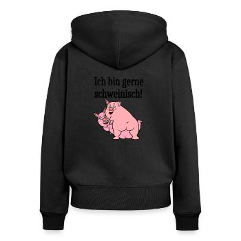 Ich bin gerne schweinisch! - Frauen Premium Bio Zip Hoodie - Schwarz - Hinten - Julia (174cm)