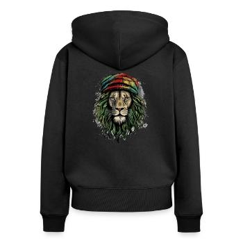 Jah rasta lion - Sweat à capuche zippé Premium bio Femme - noir - Dos - Julia (174cm)