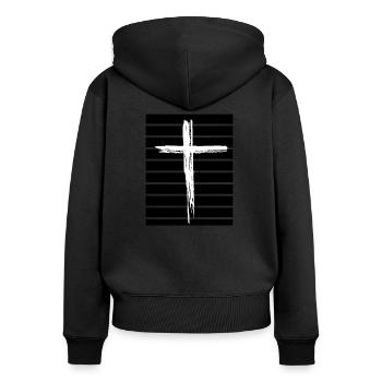 Croix 2 - Sweat à capuche zippé Premium bio Femme - noir - Dos - Julia (174cm)