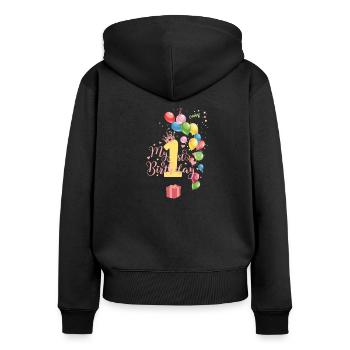 Mon premier anniversaire - Sweat à capuche zippé Premium bio Femme - noir - Dos - Julia (174cm)