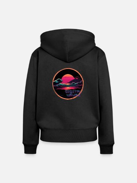 Digital Waves - Frauen Premium Bio Zip Hoodie - Schwarz