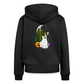frido dunkel schmal - Frauen Premium Bio Zip Hoodie - Schwarz - Hinten - Julia (174cm)