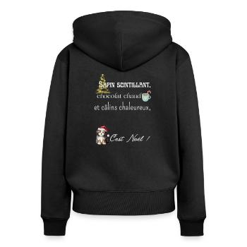 Sapin scintillant, chocolat chaud et câlins - Sweat à capuche zippé Premium bio Femme - noir - Dos - Julia (174cm)
