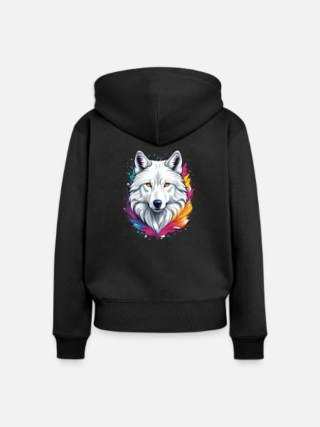 Arktischer Wolf - Frauen Premium Bio Zip Hoodie - Schwarz