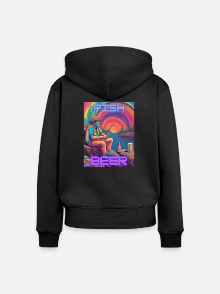 Fish & Beer - Frauen Premium Bio Zip Hoodie - Schwarz