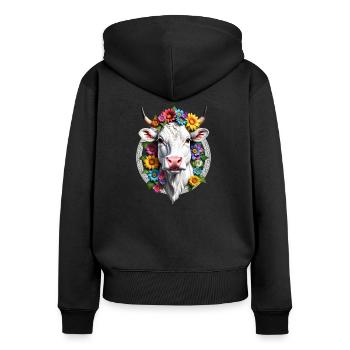 VACHE FLEURIE - Sweat à capuche zippé Premium bio Femme - noir - Dos - Julia (174cm)