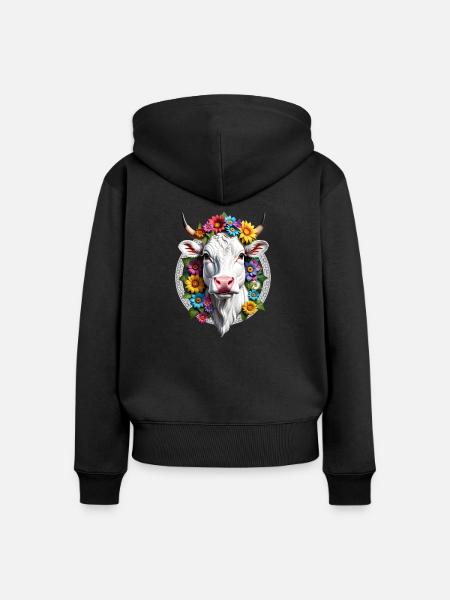 BLÜHENDE KUH - Frauen Premium Bio Zip Hoodie - Schwarz