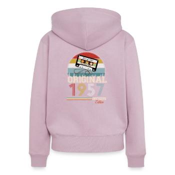 Cadeau rétro élégant : 1957 Vintage - Sweat à capuche zippé Premium bio Femme - rose poudré - Dos - Julia (174cm)