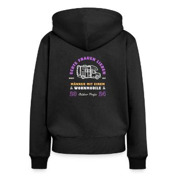 Echte Frauen lieben Männer mit einem Wohnmobile! - Frauen Premium Bio Zip Hoodie - Schwarz - Hinten - Julia (174cm)