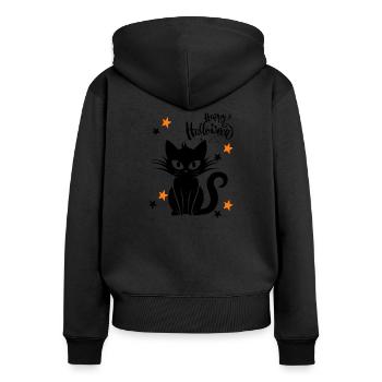Black cat. Happy Halloween - Women's Premium Organic Zip Hoodie - black - Back - Julia (174cm)