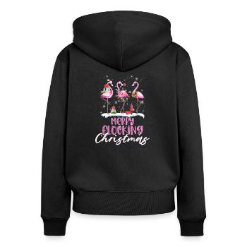 Merry Flocking Christmas Flamingos Geschenke - Frauen Premium Bio Zip Hoodie - Schwarz - Hinten - Julia (174cm)