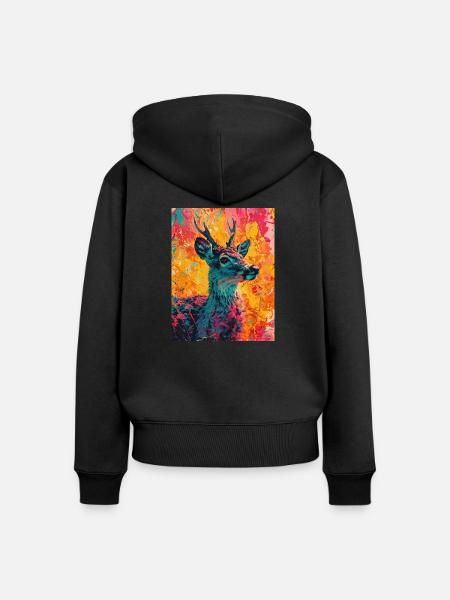Hirsch im bunten Hintergrund - Frauen Premium Bio Zip Hoodie - Schwarz