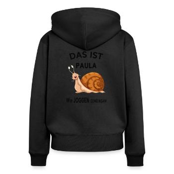 Gemeinsam joggen Lustige Sprüche Humor - Frauen Premium Bio Zip Hoodie - Schwarz - Hinten - Julia (174cm)