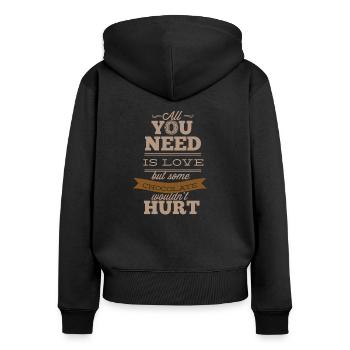 Schokolade - Frauen Premium Bio Zip Hoodie - Schwarz - Hinten - Julia (174cm)