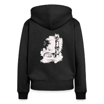 teepott Warnemünde - Frauen Premium Bio Zip Hoodie - Schwarz - Hinten - Julia (174cm)