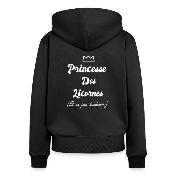 princesse des licornes cadeau humour citations - Sweat à capuche zippé Premium bio Femme - noir - Dos - Julia (174cm)