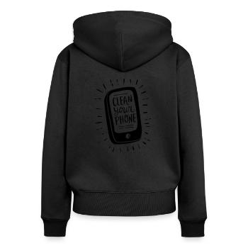 Clean your Phone ! ! - Sweat à capuche zippé Premium bio Femme - noir - Dos - Julia (174cm)