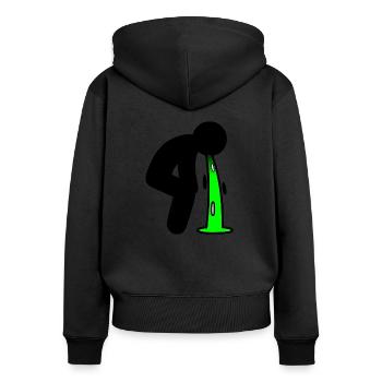 Kotzen in grün - Frauen Premium Bio Zip Hoodie - Schwarz - Hinten - Julia (174cm)