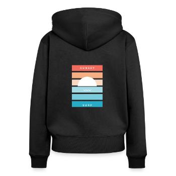 t-shirt sunset et surf cadeau anniversaire - Sweat à capuche zippé Premium bio Femme - noir - Dos - Julia (174cm)
