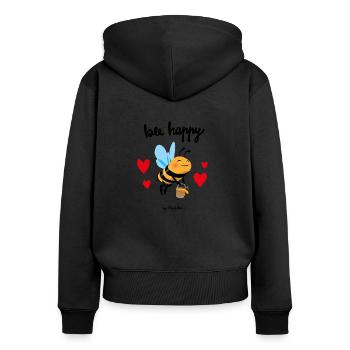 Bee happy black - Frauen Premium Bio Zip Hoodie - Schwarz - Hinten - Julia (174cm)