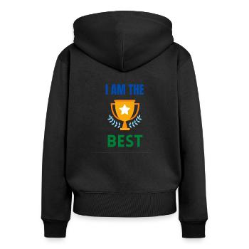 I AM THE BEST - Sweat à capuche zippé Premium bio Femme - noir - Dos - Julia (174cm)