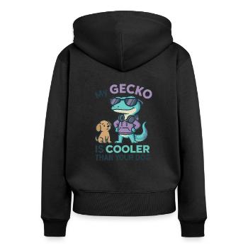 Gecko Hunde Shirt – Cooler Spruch - Frauen Premium Bio Zip Hoodie - Schwarz - Hinten - Julia (174cm)