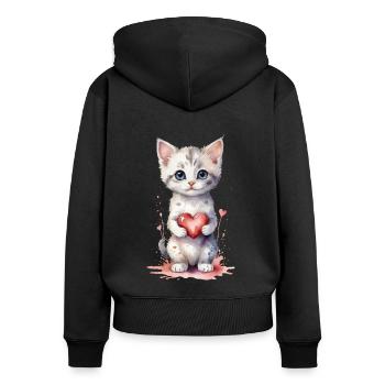 Purrfect Love - Katze mit Herz Aquarell - Frauen Premium Bio Zip Hoodie - Schwarz - Hinten - Julia (174cm)